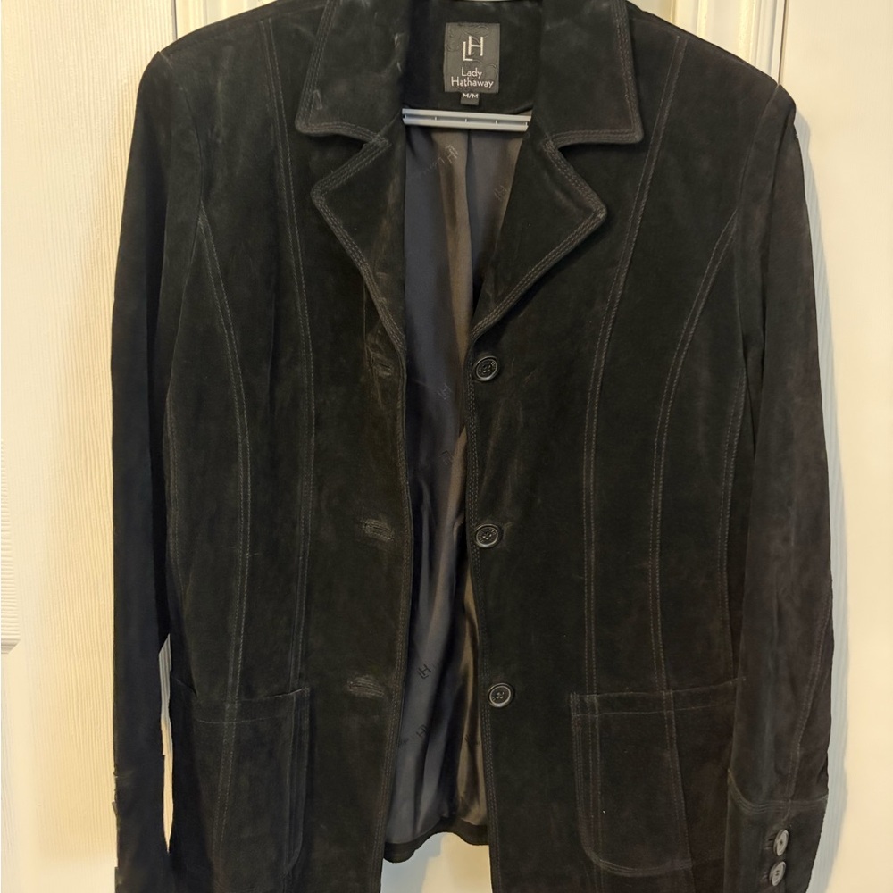 Lady Hathaway Black Suede Leather Jacket Size Medium